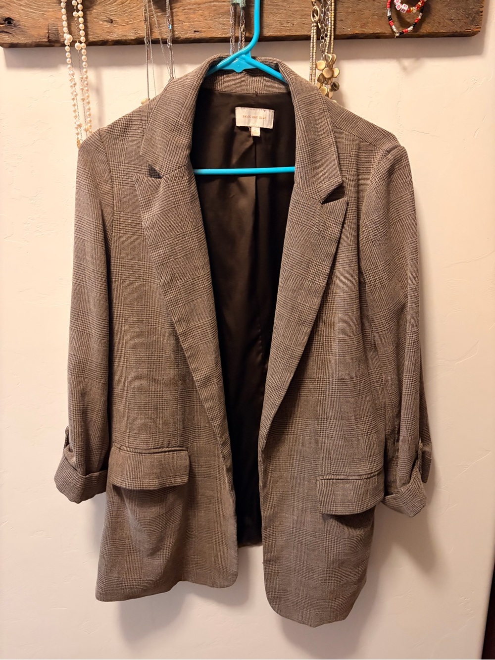 Women's Brown Plaid - oversized Skies are Blue Boyfriend Blazer